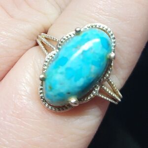 Artisan Turquoise Elongated Sterling Silver Ring
